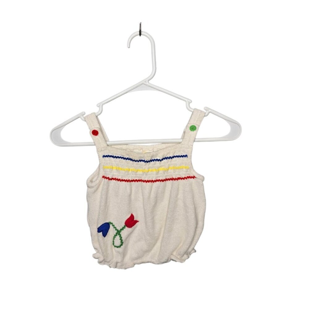 Vintage Baby White Terry Cloth Romper Bubble Suit Tulip